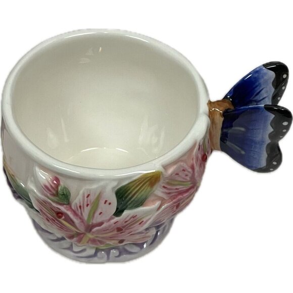 Corner Ruby Butterfly Lily Flower Ceramic Handcrafted Tea Cup-Saucer-Spoon Set - Picture 5 of 7